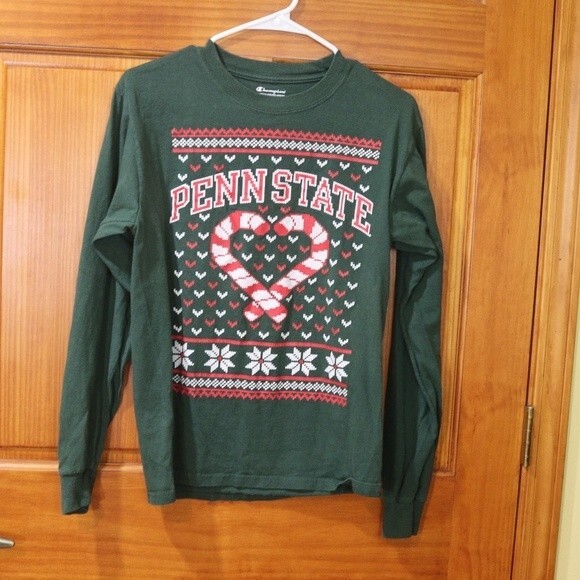 Champion Penn State Green Christmas Candy Cane  Long Sleeve Tshirt Small - Picture 2 of 11